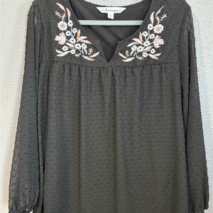 Tantrums Black Embroidered Long Sleeve Blouse - size L (sku 58)